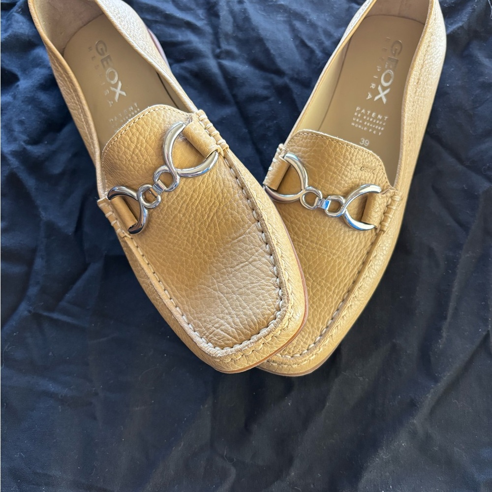 Geox Tan Leather Loafers with Silver Bit Detail